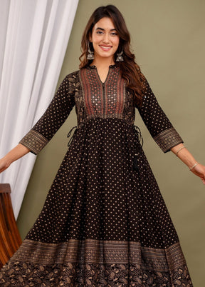 Black Readymade Rayon Indian Dress