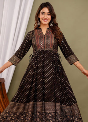 Black Readymade Rayon Indian Dress