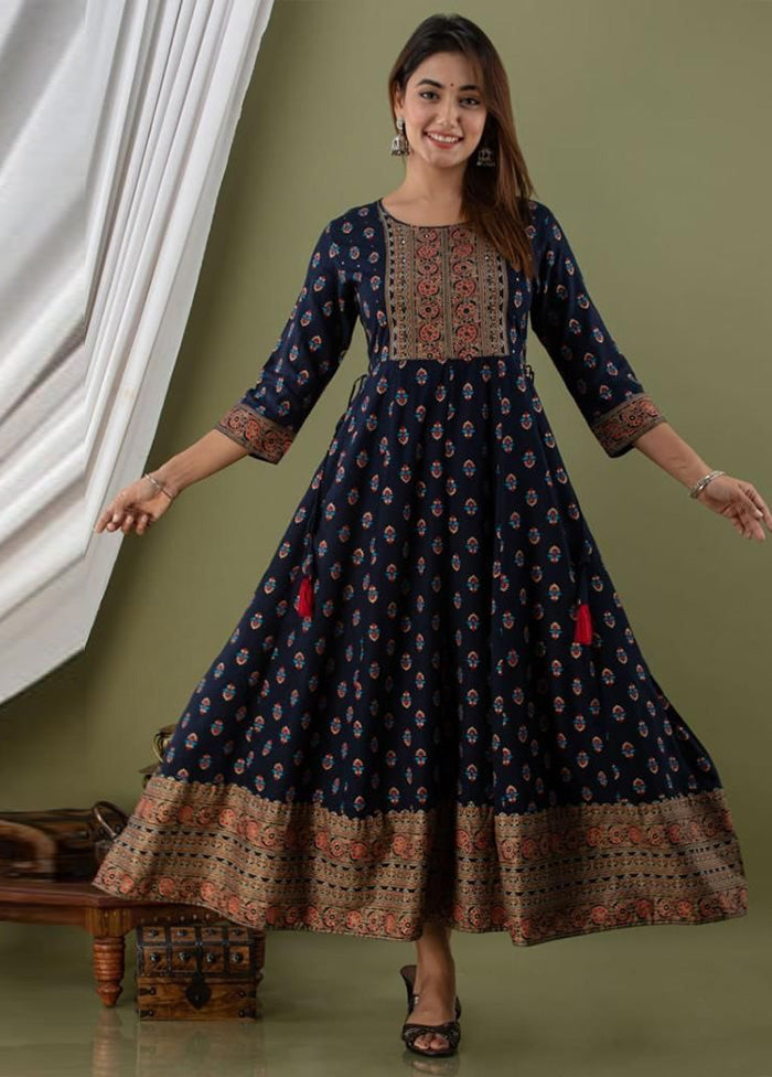 Navy Blue Readymade Rayon Indian Dress