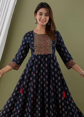 Navy Blue Readymade Rayon Indian Dress