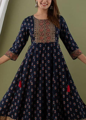 Navy Blue Readymade Rayon Indian Dress