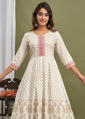 White Readymade Rayon Indian Dress