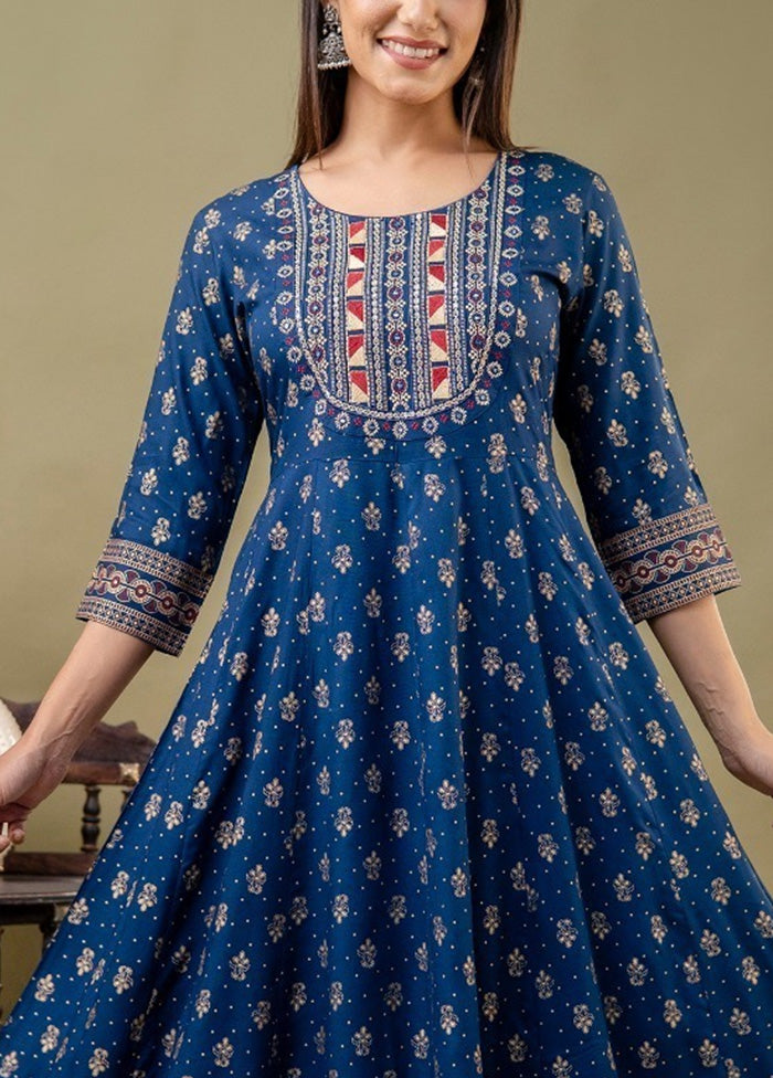 Navy Blue Readymade Rayon Indian Dress