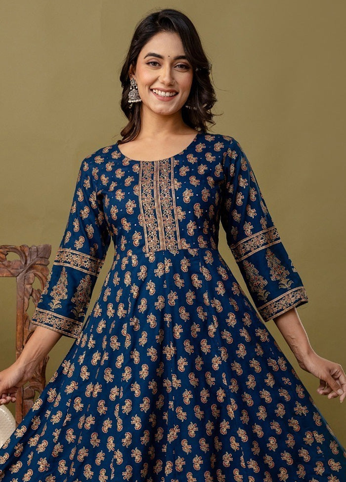 Navy Blue Readymade Rayon Indian Dress