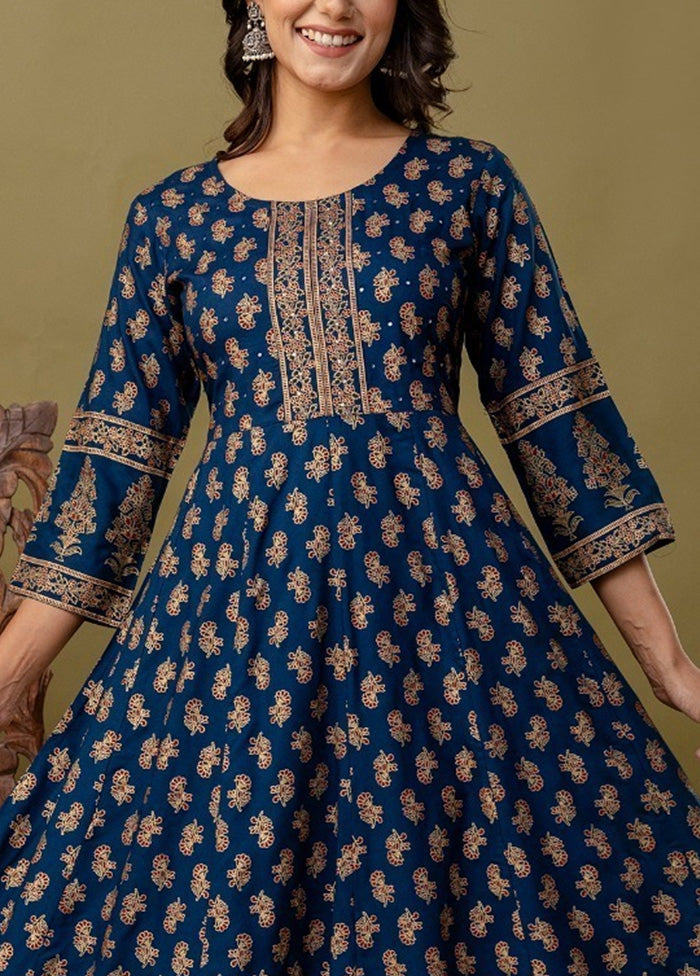 Navy Blue Readymade Rayon Indian Dress