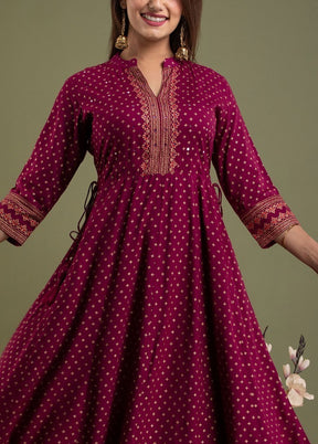 Wine Readymade Rayon Indian Dress