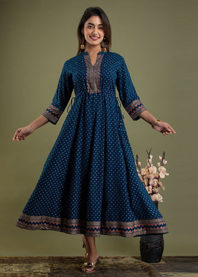 Teal Readymade Rayon Indian Dress