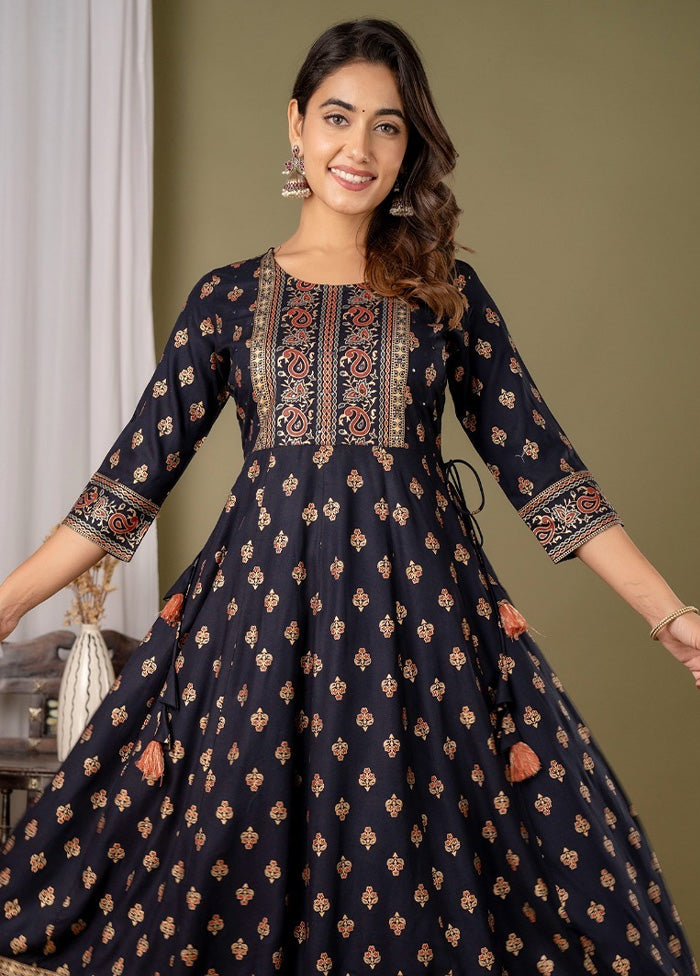 Black Readymade Rayon Indian Dress