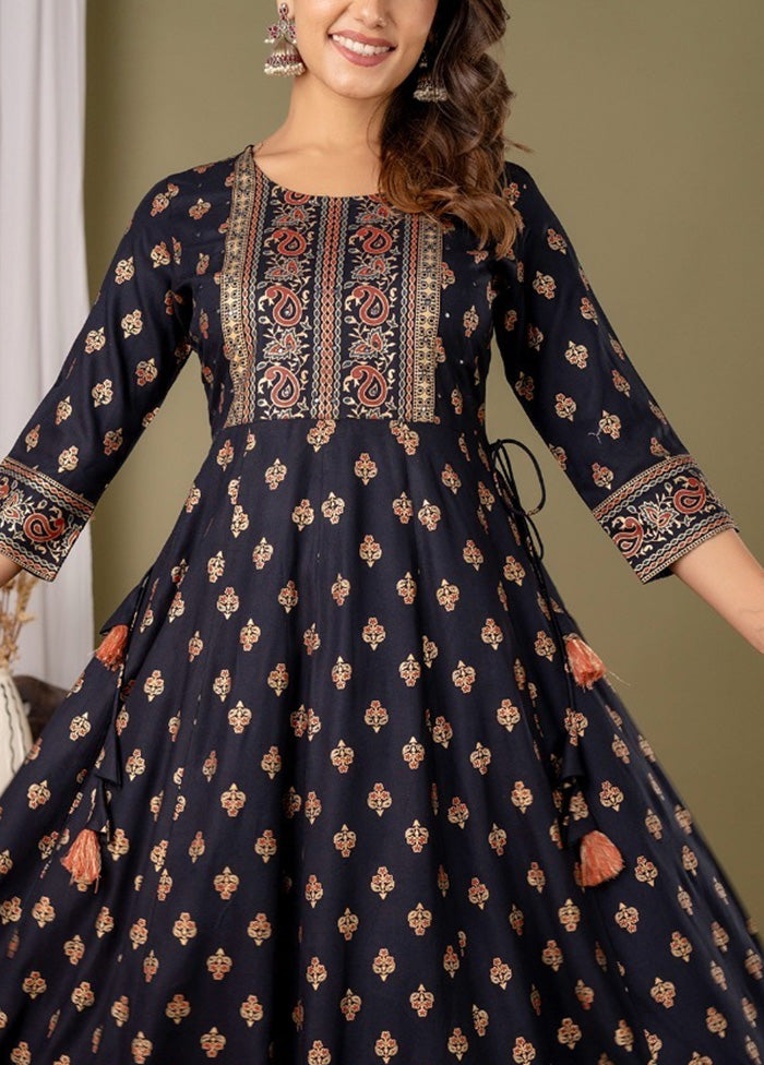 Black Readymade Rayon Indian Dress