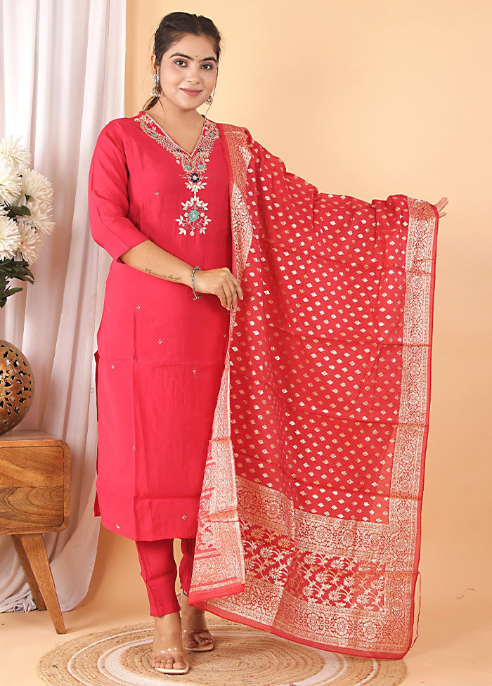 3 Pc Pink Readymade Silk Suit Set