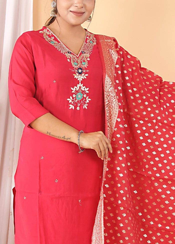 3 Pc Pink Readymade Silk Suit Set