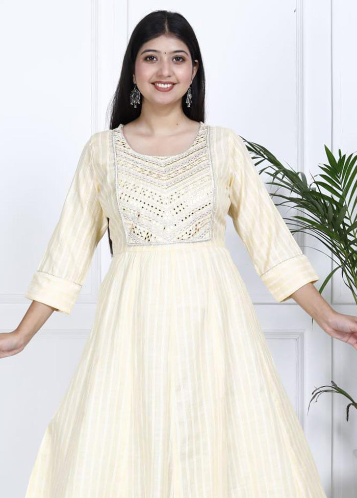 Cream Readymade Cotton Indian Dress