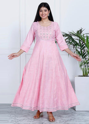Pink Readymade Cotton Indian Dress