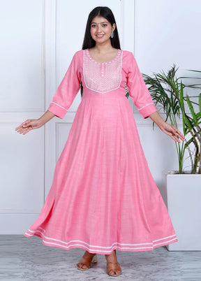 Pink Readymade Cotton Indian Dress