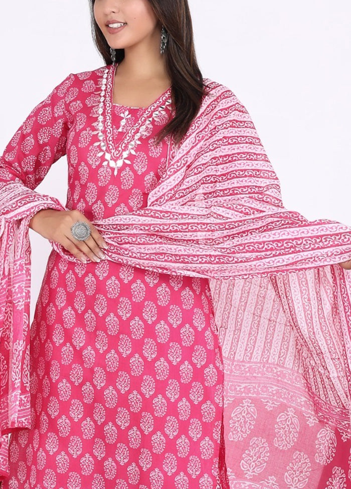 3 Pc Pink Pure Readymade Cotton Suit Set