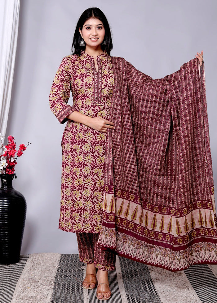 3 Pc Multicolor Pure Readymade Cotton Suit Set