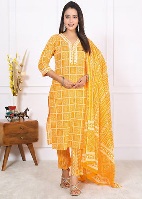 3 Pc Yellow Pure Readymade Cotton Suit Set