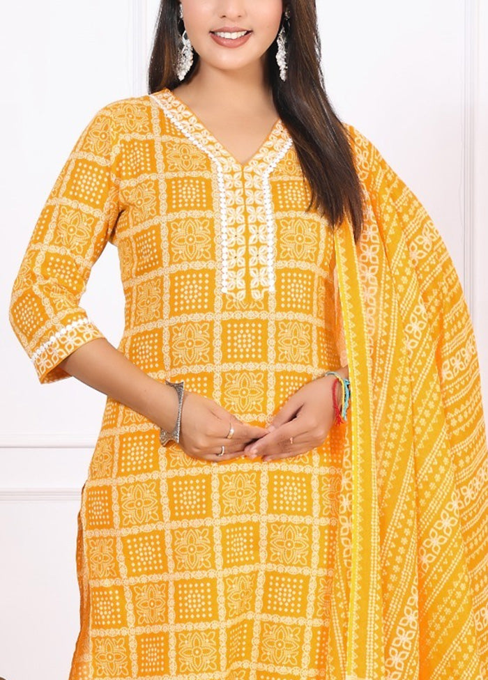 3 Pc Yellow Pure Readymade Cotton Suit Set