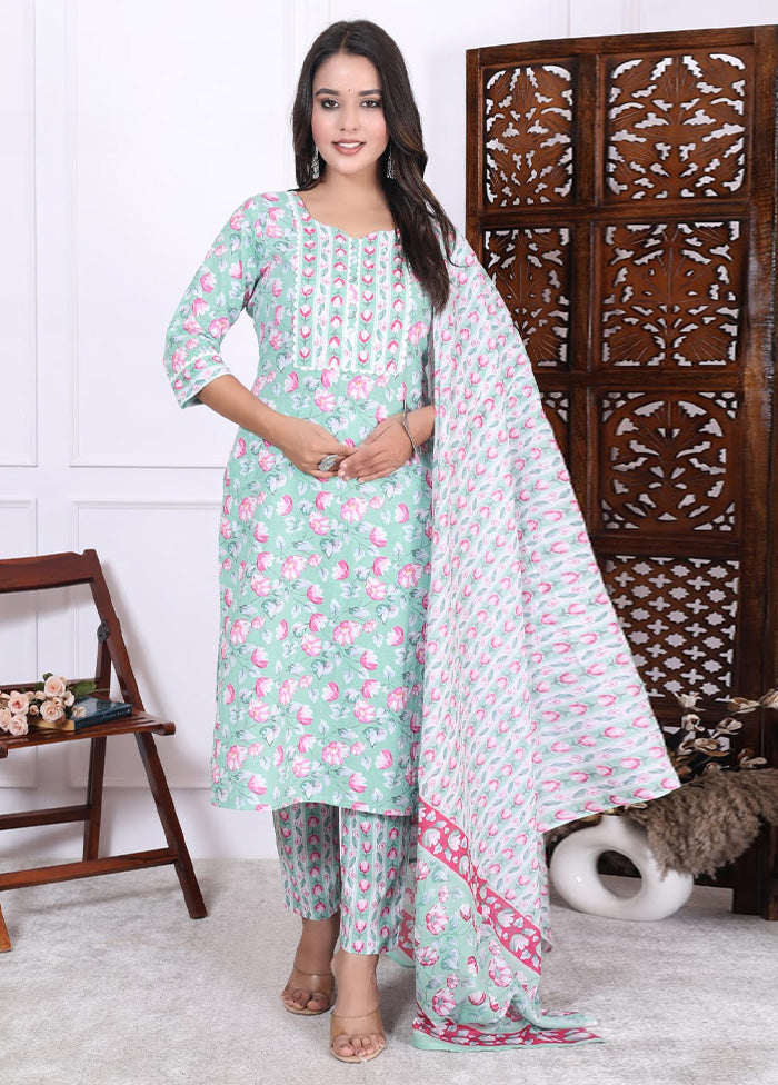 3 Pc Multicolor Pure Readymade Cotton Suit Set