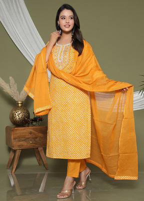 3 Pc Yellow Pure Readymade Cotton Suit Set