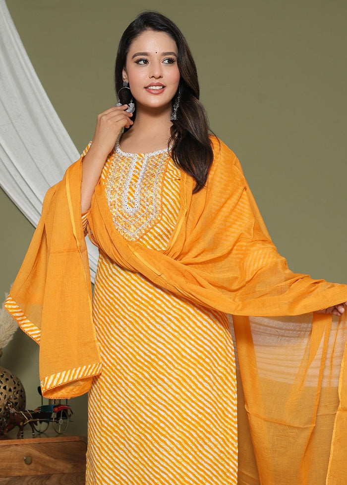 3 Pc Yellow Pure Readymade Cotton Suit Set