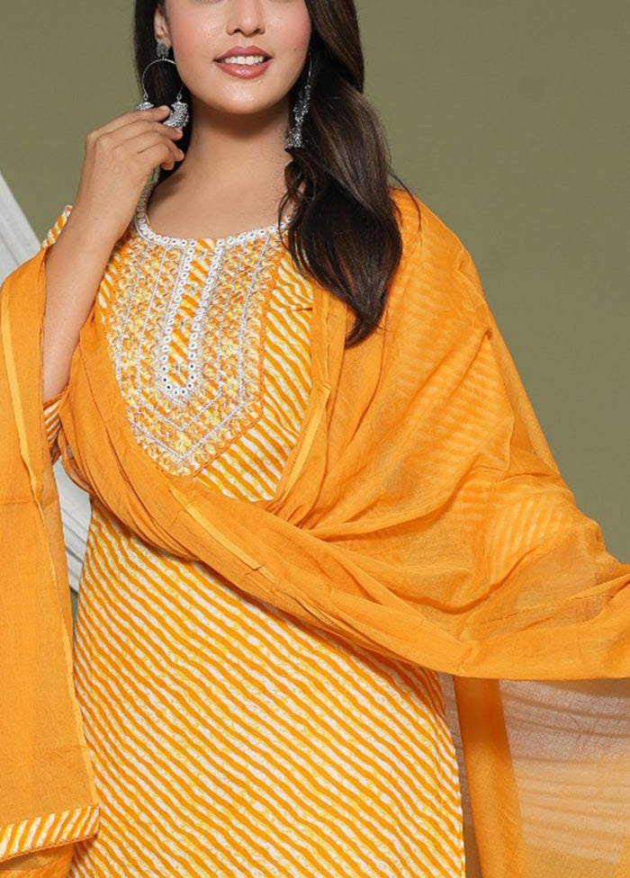 3 Pc Yellow Pure Readymade Cotton Suit Set