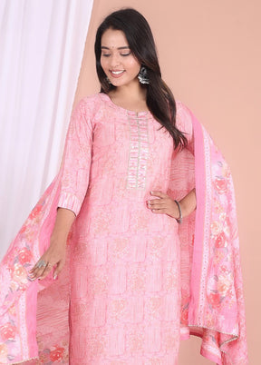 3 Pc Pink Readymade Silk Suit Set