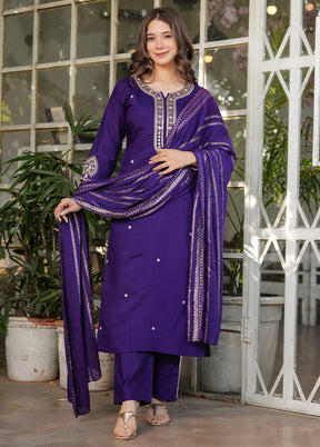 3 Pc Purple Readymade Viscose Suit Set