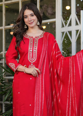 3 Pc Red Readymade Viscose Suit Set