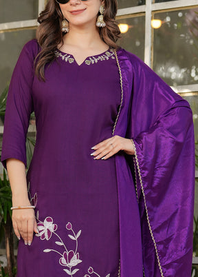 3 Pc Purple Readymade Viscose Suit Set