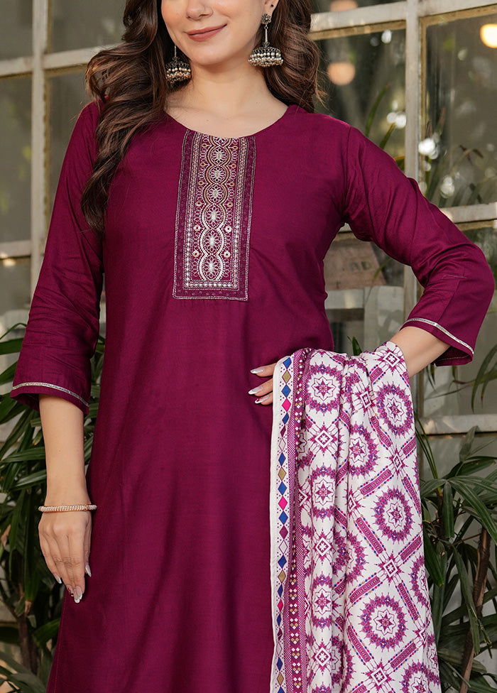 3 Pc Maroon Readymade Viscose Suit Set