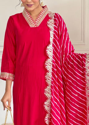 3 Pc Red Readymade Chanderi Suit Set