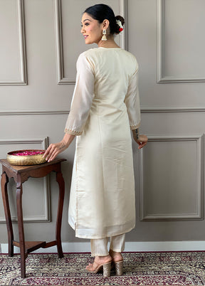 3 Pc Cream Readymade Viscose Suit Set