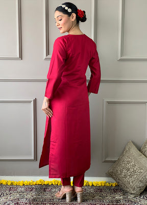 3 Pc Red Readymade Viscose Suit Set