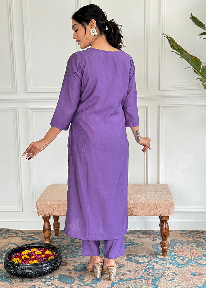 3 Pc Lavender Readymade Viscose Suit Set