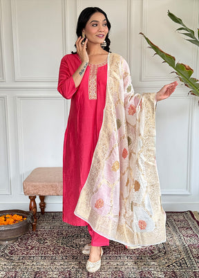 3 Pc Pink Readymade Viscose Suit Set