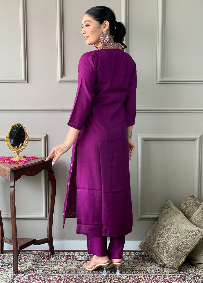 3 Pc Purple Readymade Viscose Suit Set