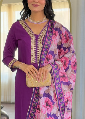 3 Pc Purple Readymade Viscose Suit Set