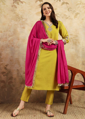 3 Pc Lemon Readymade Chanderi Suit Set