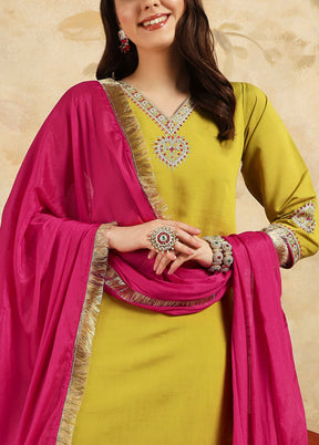 3 Pc Lemon Readymade Chanderi Suit Set