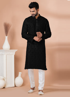 2 Pc Black Georgette Kurta Pajama Set