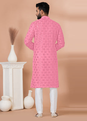 2 Pc Pink Georgette Kurta Pajama Set