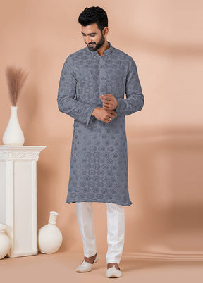 2 Pc Grey Georgette Kurta Pajama Set