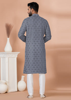 2 Pc Grey Georgette Kurta Pajama Set