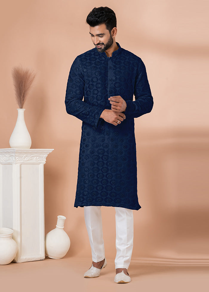 2 Pc Navy Blue Georgette Kurta Pajama Set