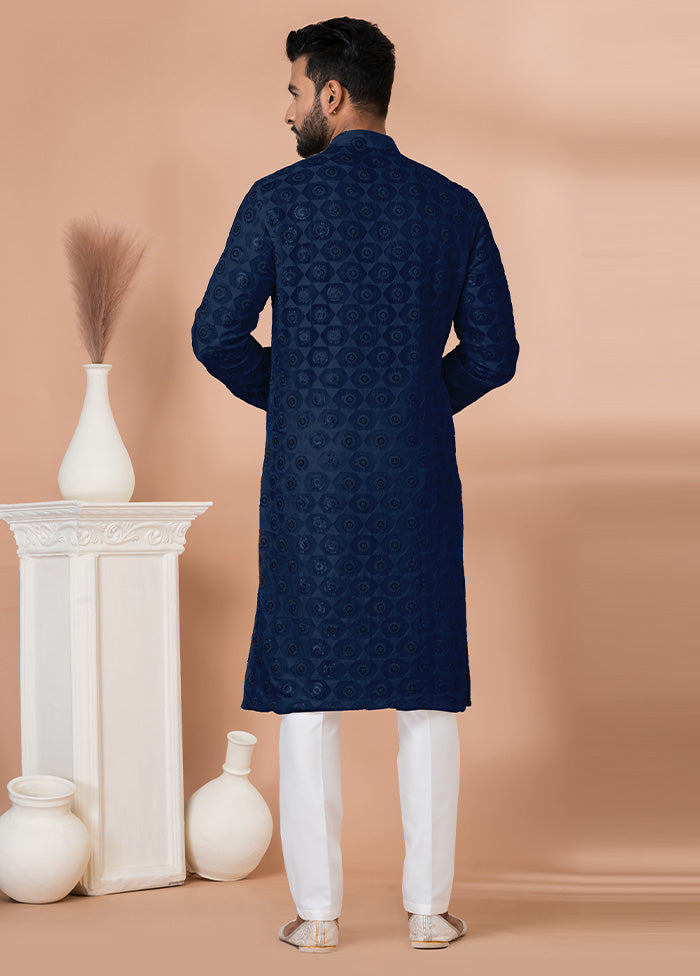 2 Pc Navy Blue Georgette Kurta Pajama Set