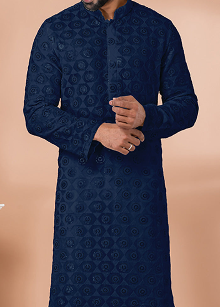 2 Pc Navy Blue Georgette Kurta Pajama Set