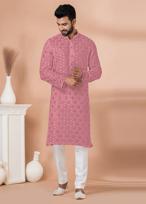 2 Pc Pink Georgette Kurta Pajama Set