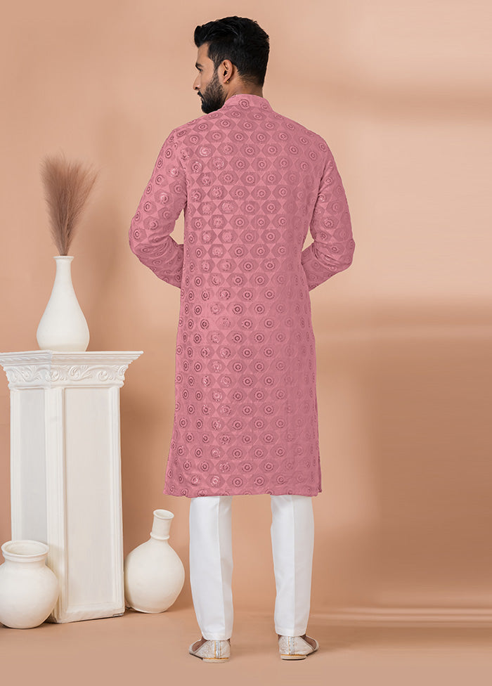 2 Pc Pink Georgette Kurta Pajama Set