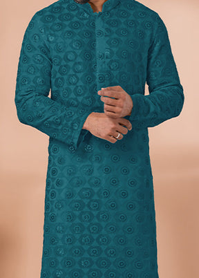 2 Pc Teal Georgette Kurta Pajama Set